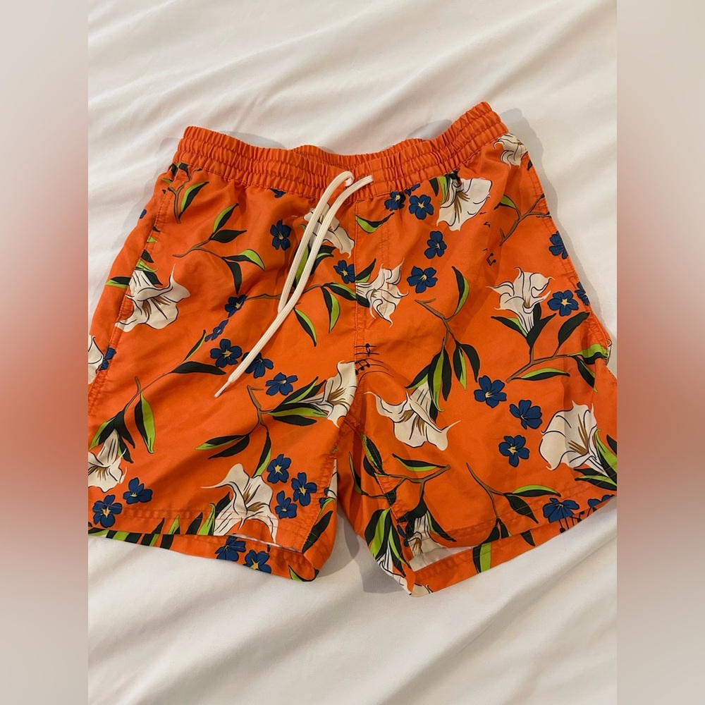 Vans Orange Floral Swim Trunks Size S Tropical Beach Shorts